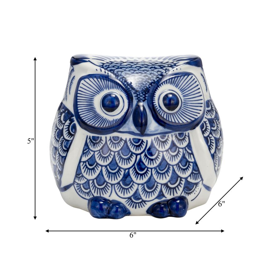 Sagebrook 5" Ceramic Chinoiserie Owl - Blue/White