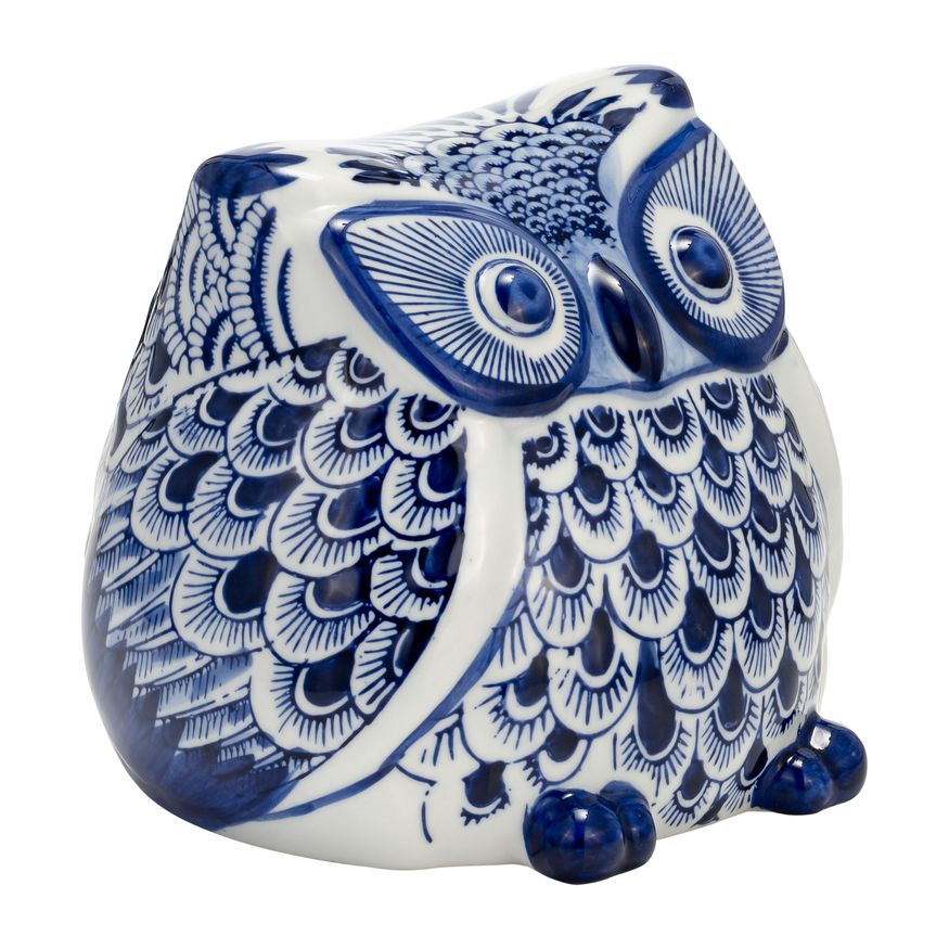 Sagebrook 6" Ceramic Chinoiserie Owl - Blue/White