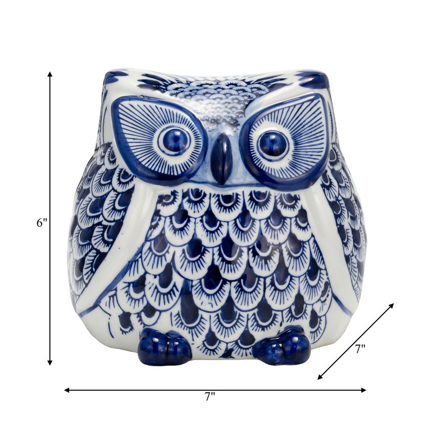 Sagebrook 6" Ceramic Chinoiserie Owl - Blue/White