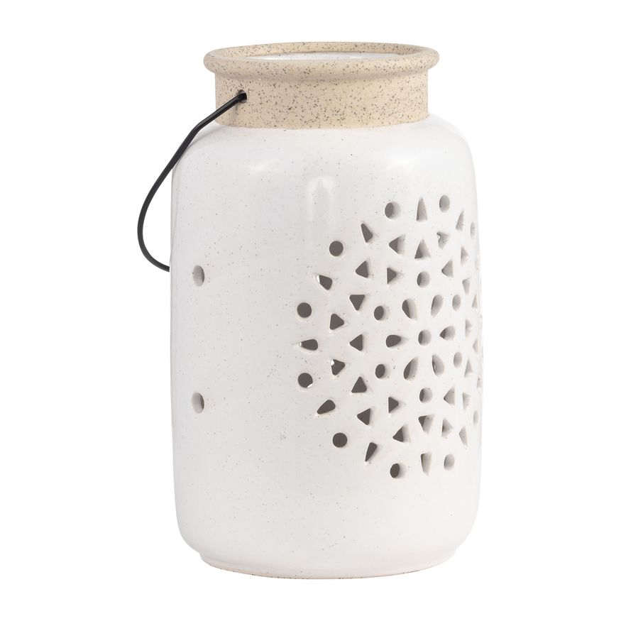 Sagebrook 9" Ceramic Flower Cut Out Lantern - Ivory