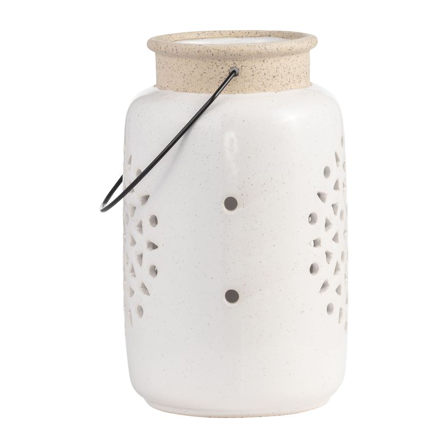 Sagebrook 9" Ceramic Flower Cut Out Lantern - Ivory