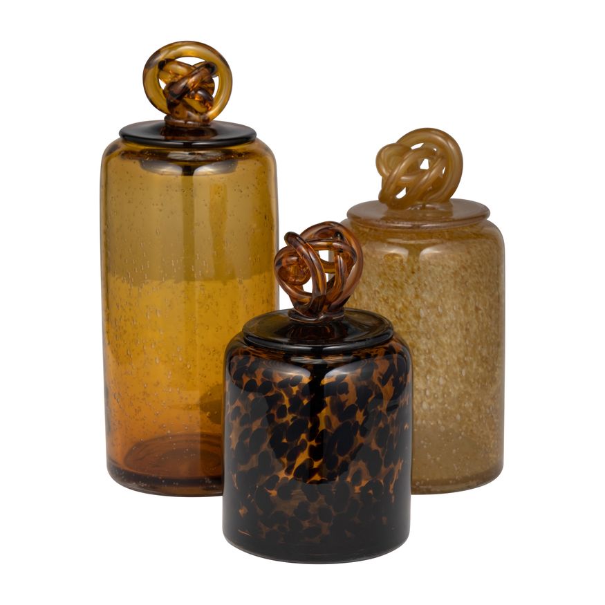 Sagebrook 8" Glass Jar With Knot Lid - Tortoise