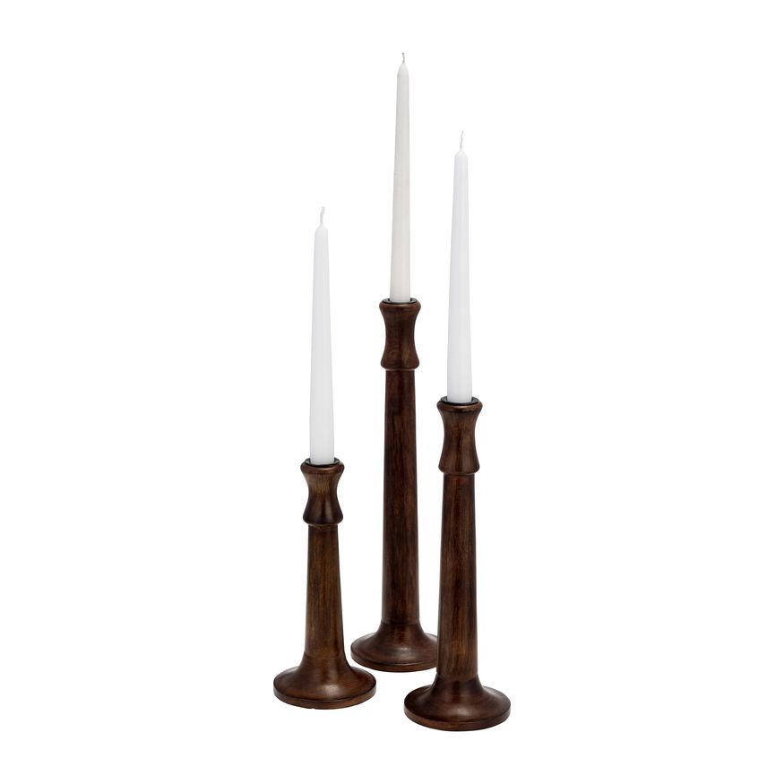 Sagebrook 9" Wood Rustic Taper Candle Holder - Dark Brwn