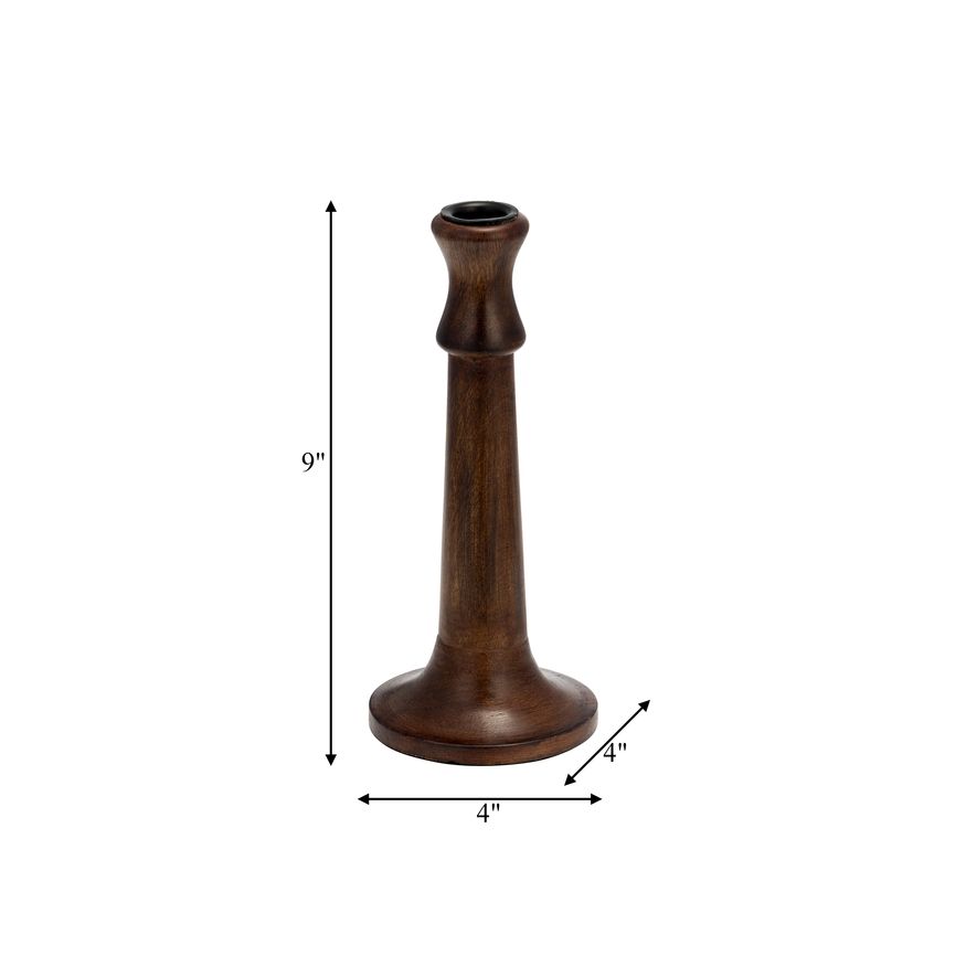 Sagebrook 9" Wood Rustic Taper Candle Holder - Dark Brwn