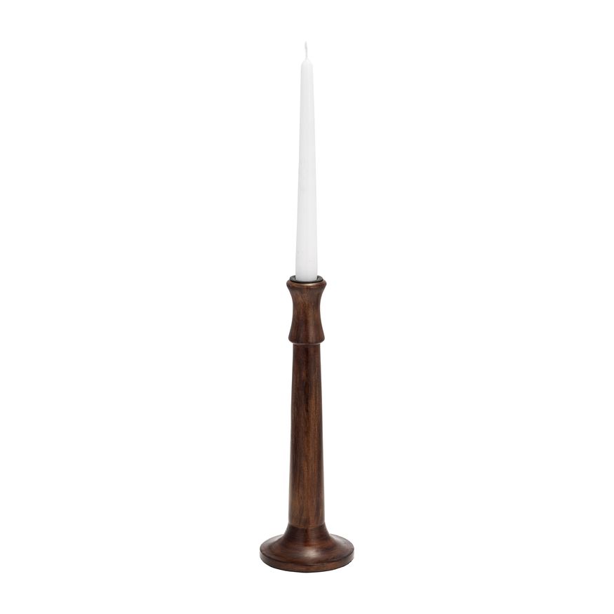 Sagebrook 12" Wood Rustic Taper Candle Holder - Dark Brwn