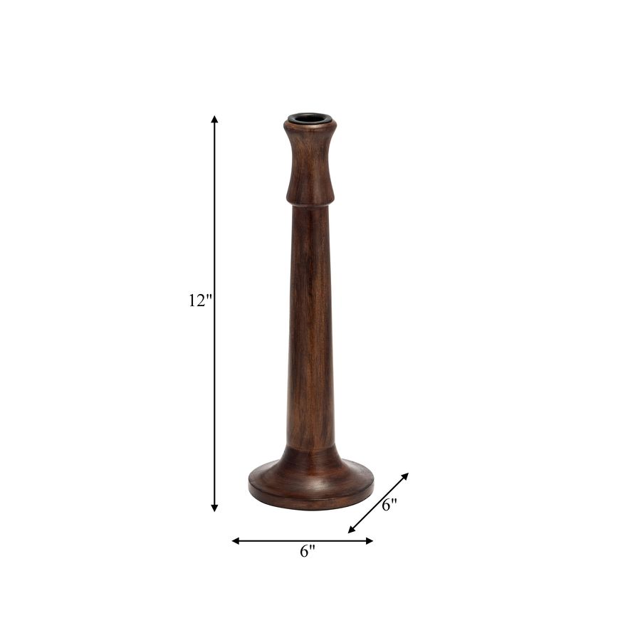 Sagebrook 12" Wood Rustic Taper Candle Holder - Dark Brwn