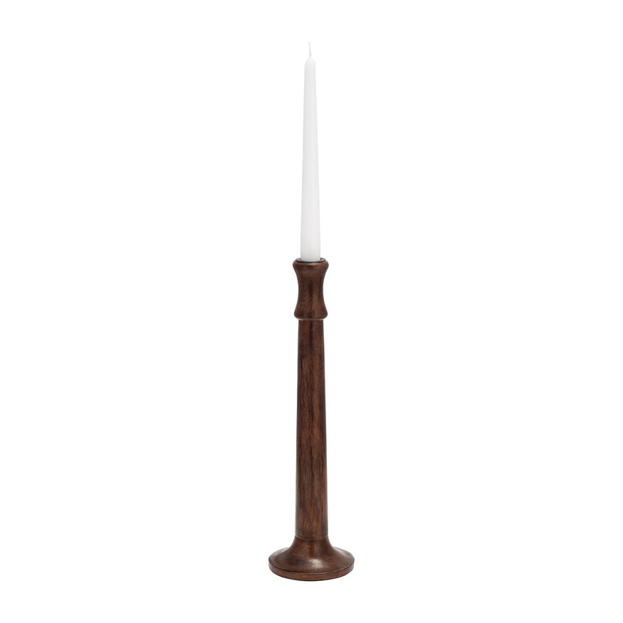 Sagebrook 15" Wood Rustic Taper Candle Holder - Dark Brwn