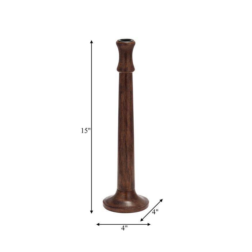 Sagebrook 15" Wood Rustic Taper Candle Holder - Dark Brwn