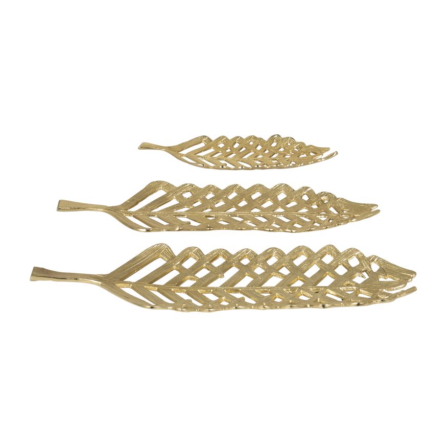 Sagebrook 14"/21"/23" Metal Open Cut Leaf Plate (Set Of 3) - Gold