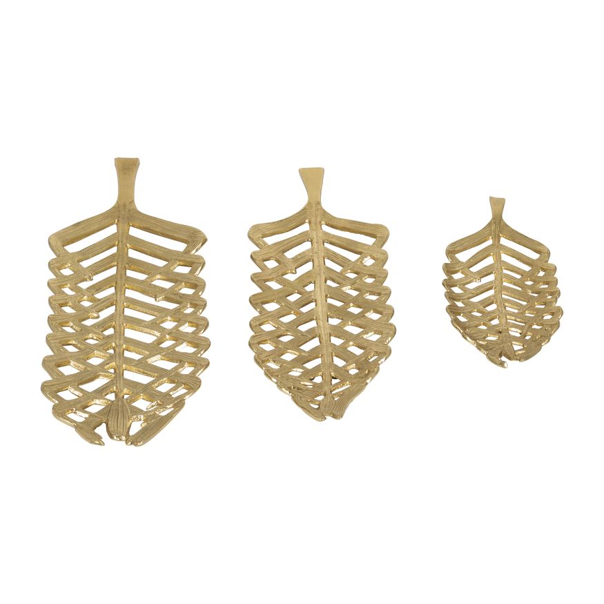 Sagebrook 14"/21"/23" Metal Open Cut Leaf Plate (Set Of 3) - Gold