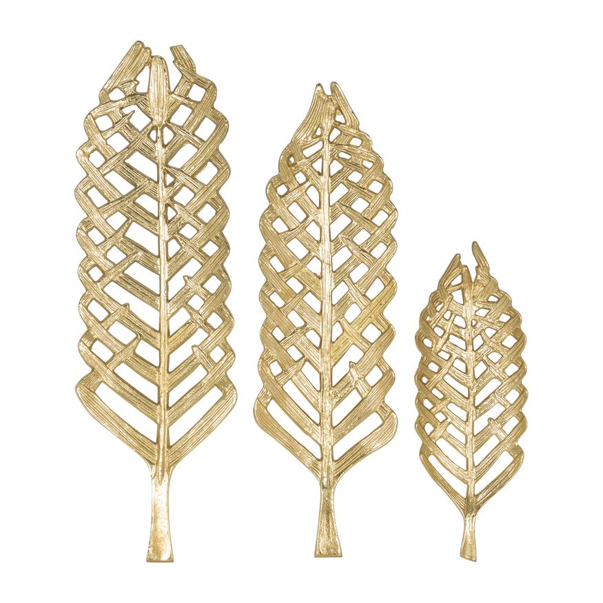 Sagebrook 14"/21"/23" Metal Open Cut Leaf Plate (Set Of 3) - Gold