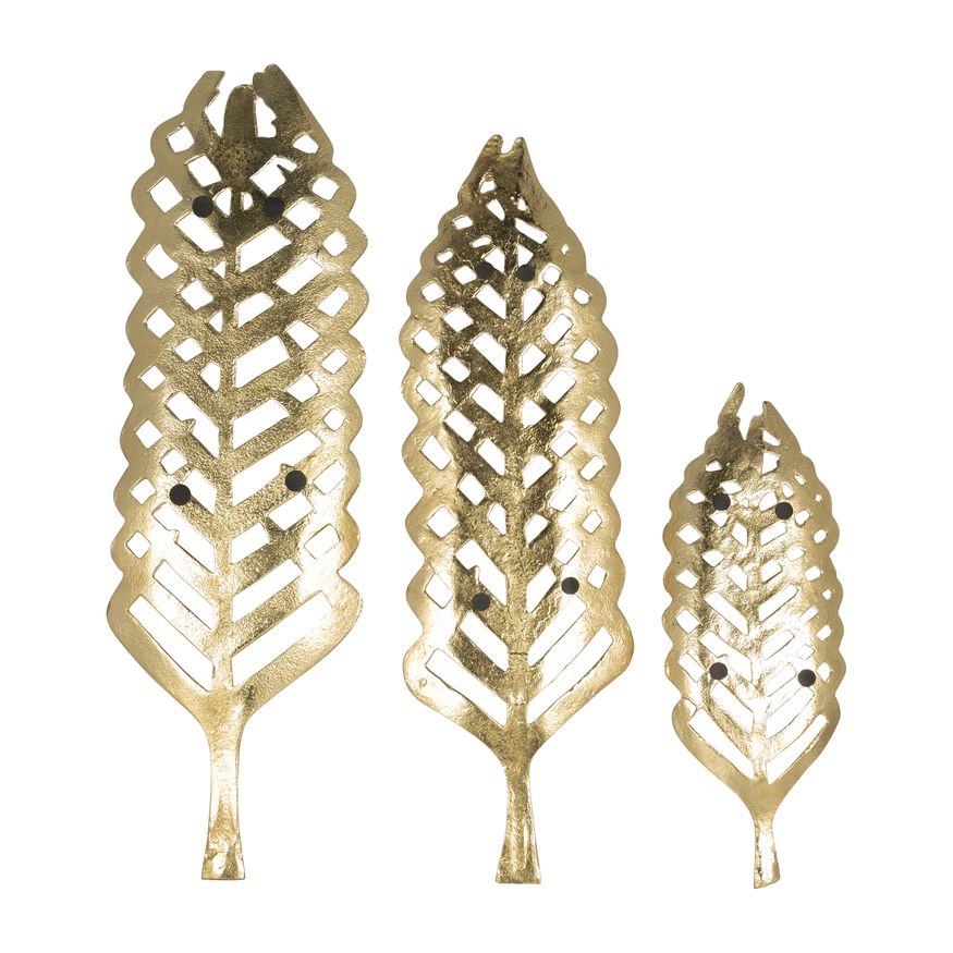 Sagebrook 14"/21"/23" Metal Open Cut Leaf Plate (Set Of 3) - Gold