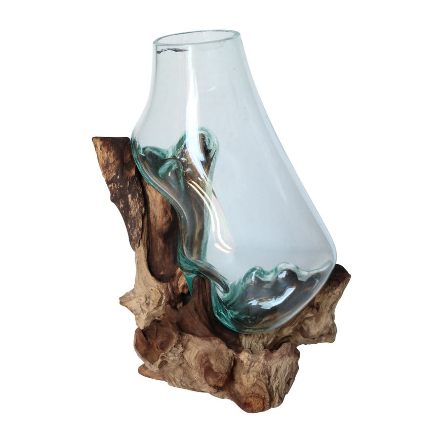 Sagebrook 13" Glass Vase In Wood Stand