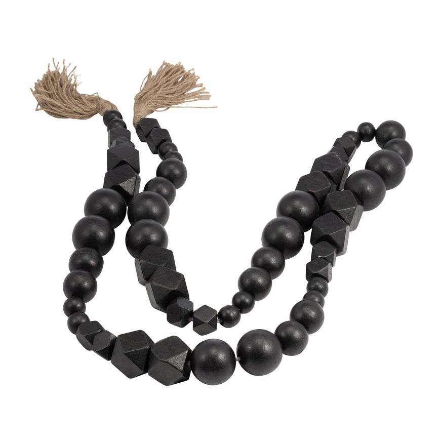 Sagebrook - 84" Wood Hex & Round Bead Garland in Black