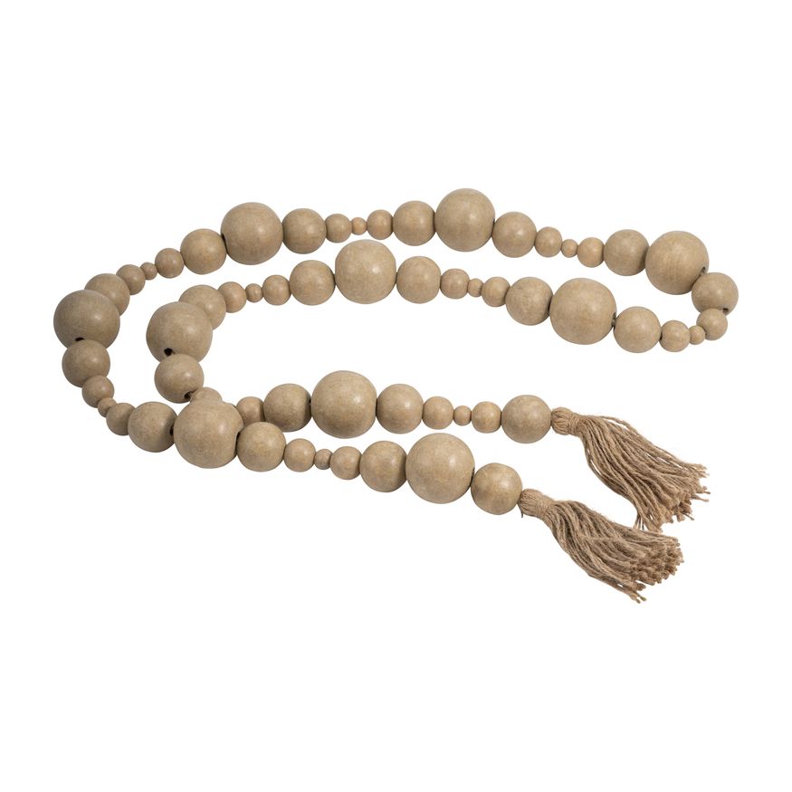 Sagebrook - 84" Wood Stonewash Bead Garland in Ivory