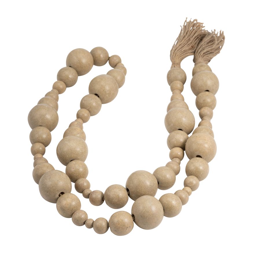 Sagebrook - 84" Wood Stonewash Bead Garland in Ivory