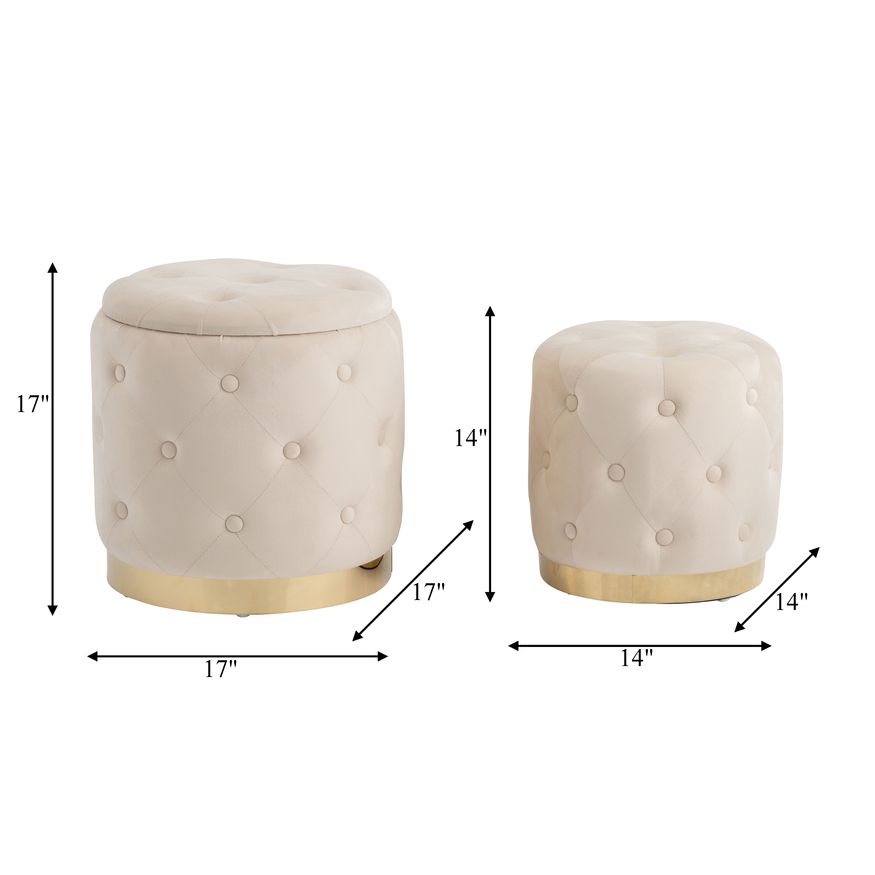 Sagebrook Tufted Storage Ottomans (Set Of 2) - Cream