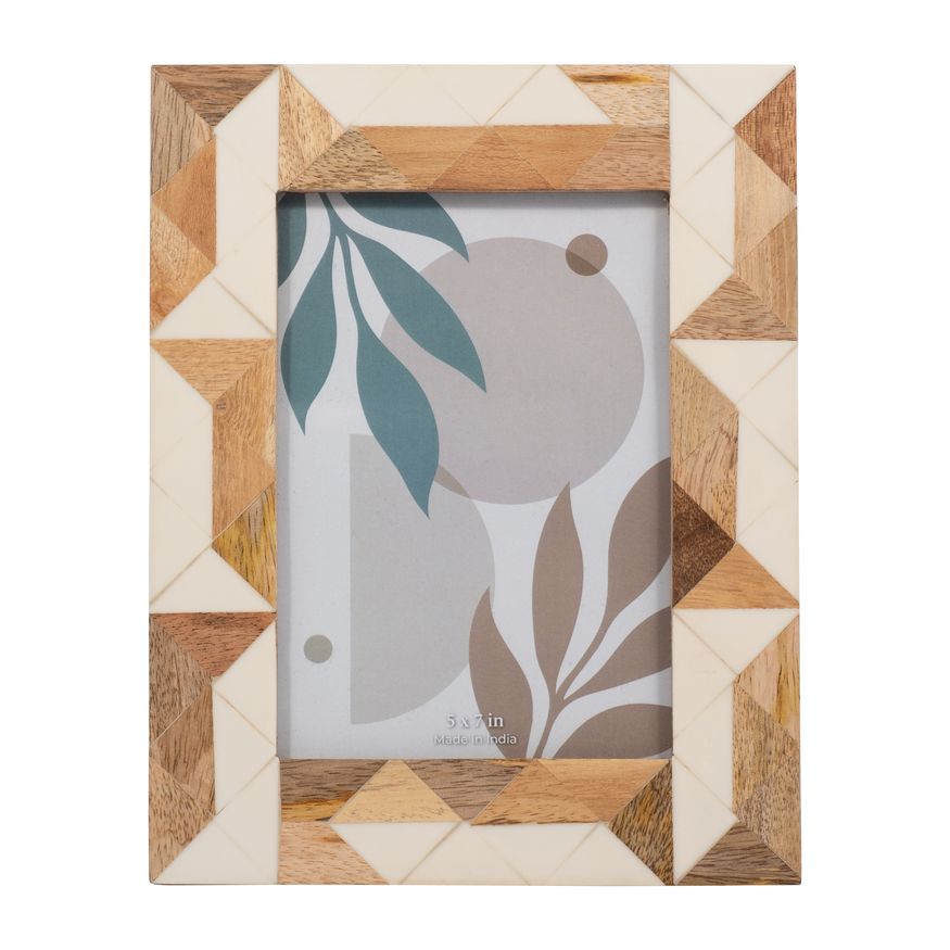 Sagebrook 4"x6" Resin Wood & White Geometric Photo Frame