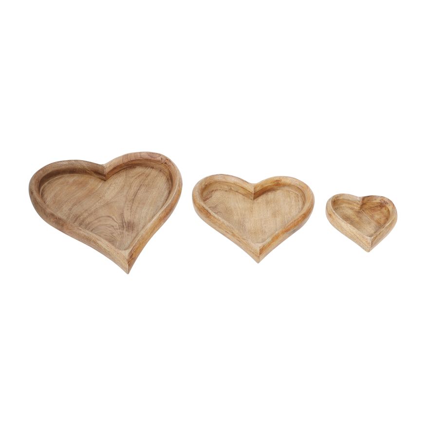 Sagebrook 7"/11"/14" Wood Heart Trays (Set Of 3)