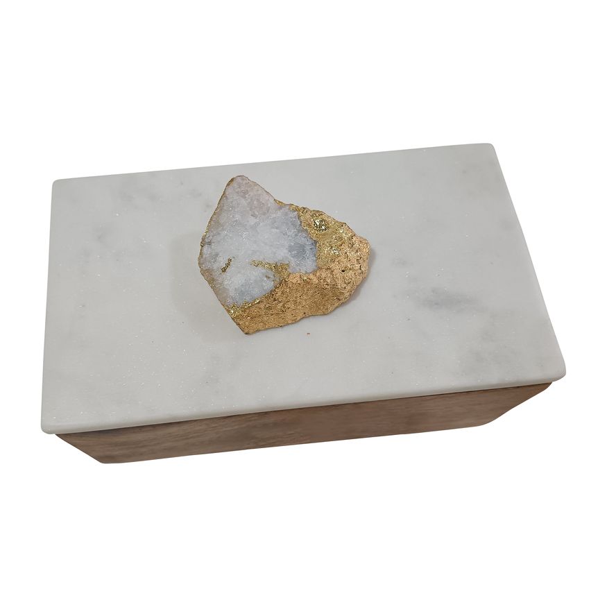 Sagebrook 7" Marble Clear Agate Cluster & Wood Base Box - Natural