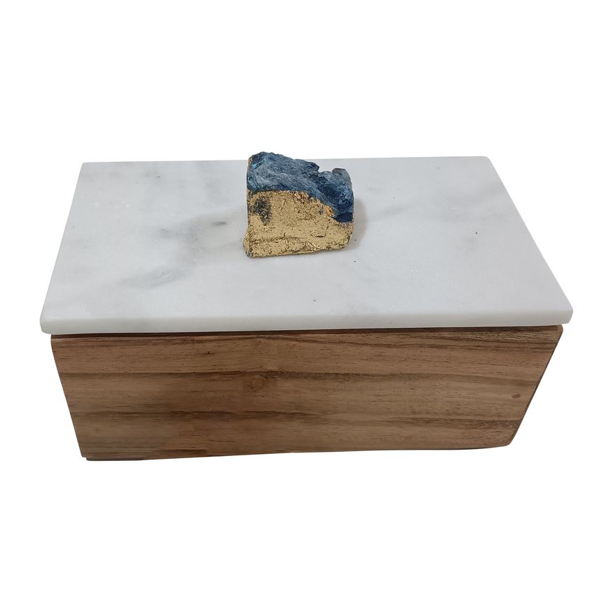 Sagebrook 7" Marble Clear Agate Cluster & Wood Base Box