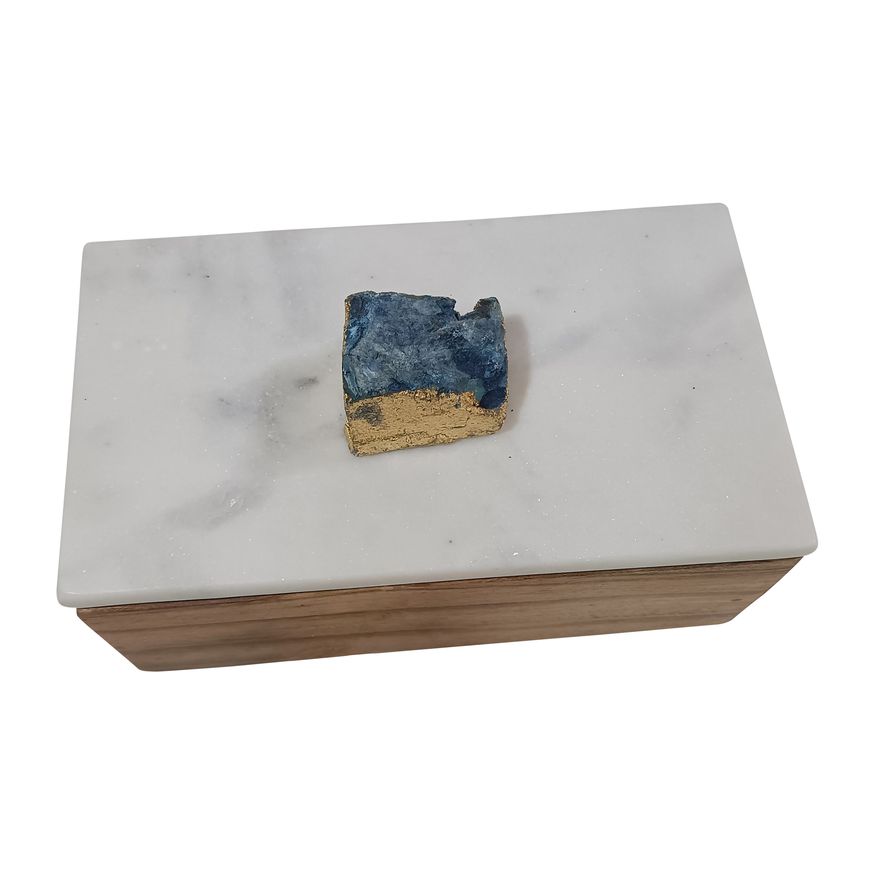 Sagebrook 7" Marble Blue Agate Cluster & Wood Base Box - Natural