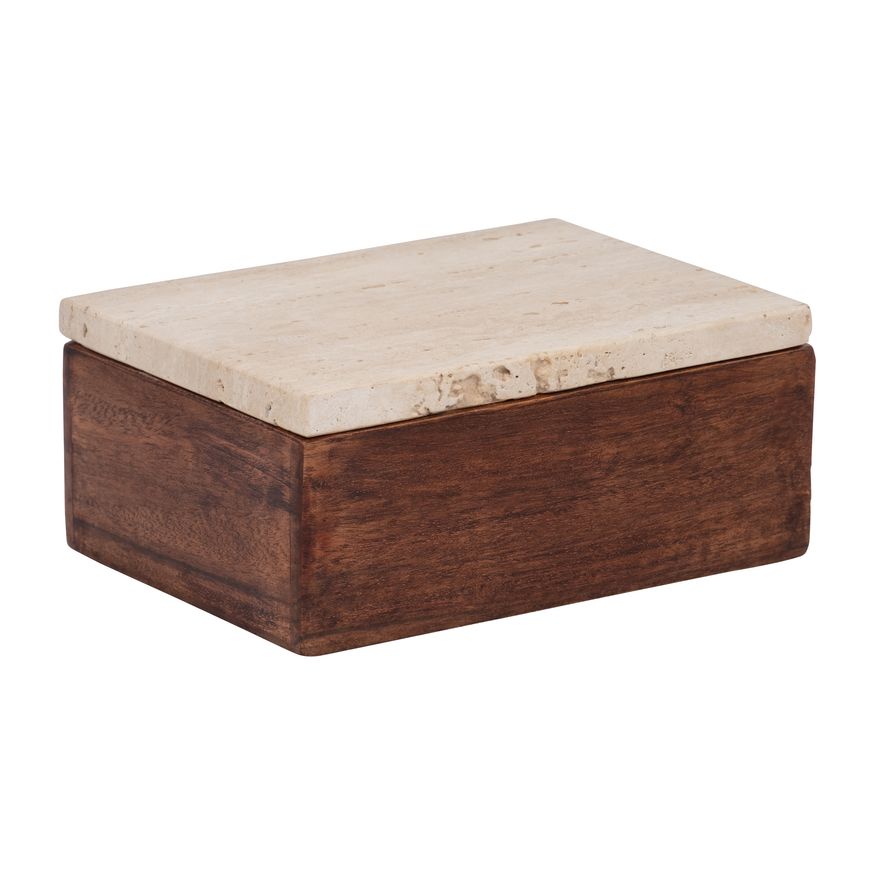 Sagebrook - 7" Travertine Box With Wood Base in Natural