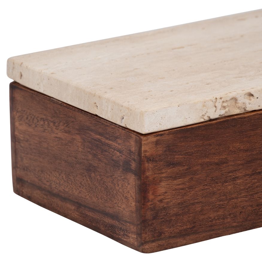 Sagebrook - 7" Travertine Box With Wood Base in Natural