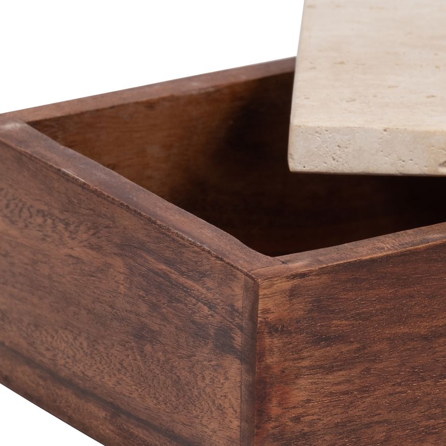 Sagebrook - 7" Travertine Box With Wood Base in Natural