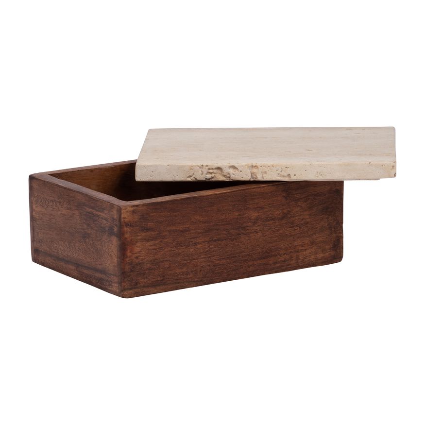 Sagebrook - 7" Travertine Box With Wood Base in Natural