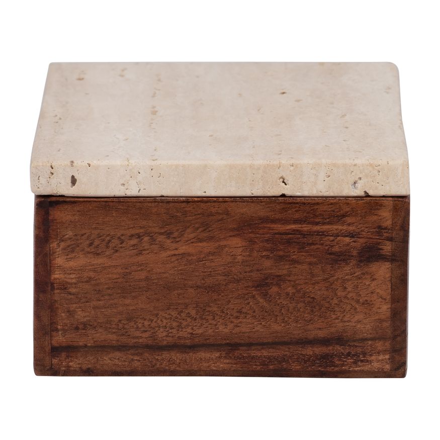 Sagebrook - 7" Travertine Box With Wood Base in Natural