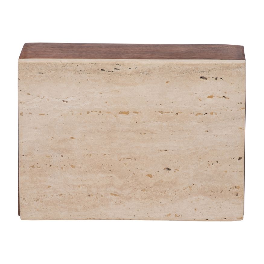 Sagebrook - 7" Travertine Box With Wood Base in Natural