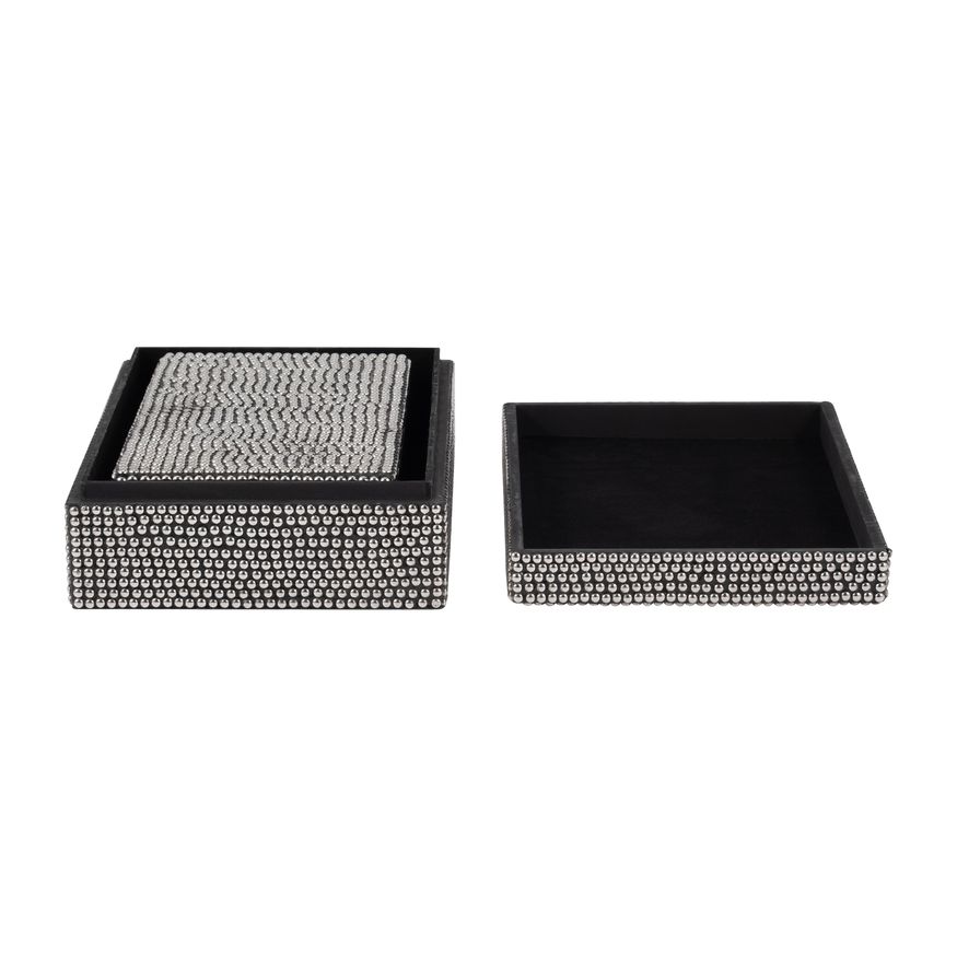 Sagebrook - 10"/12" Metal Studded Boxes (Set Of 2) in Silver/Black