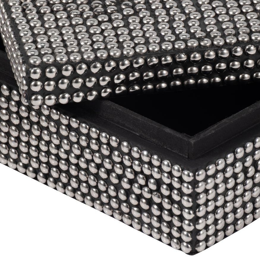 Sagebrook - 10"/12" Metal Studded Boxes (Set Of 2) in Silver/Black