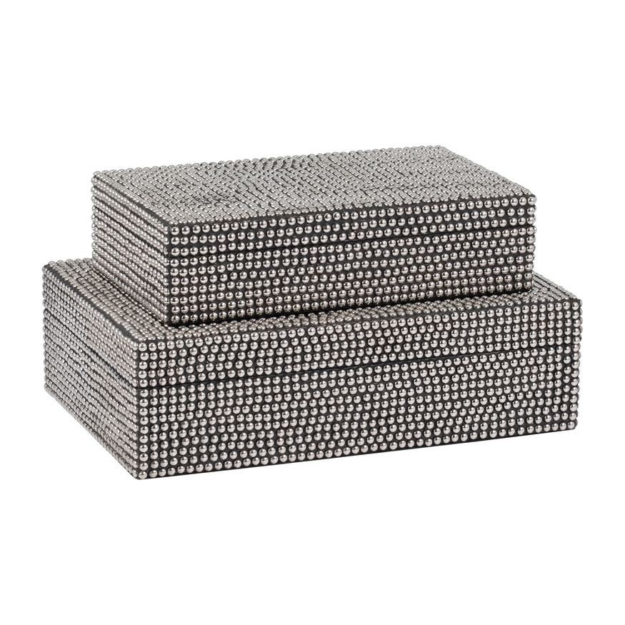 Sagebrook - 10"/12" Metal Studded Boxes (Set Of 2) in Silver/Black