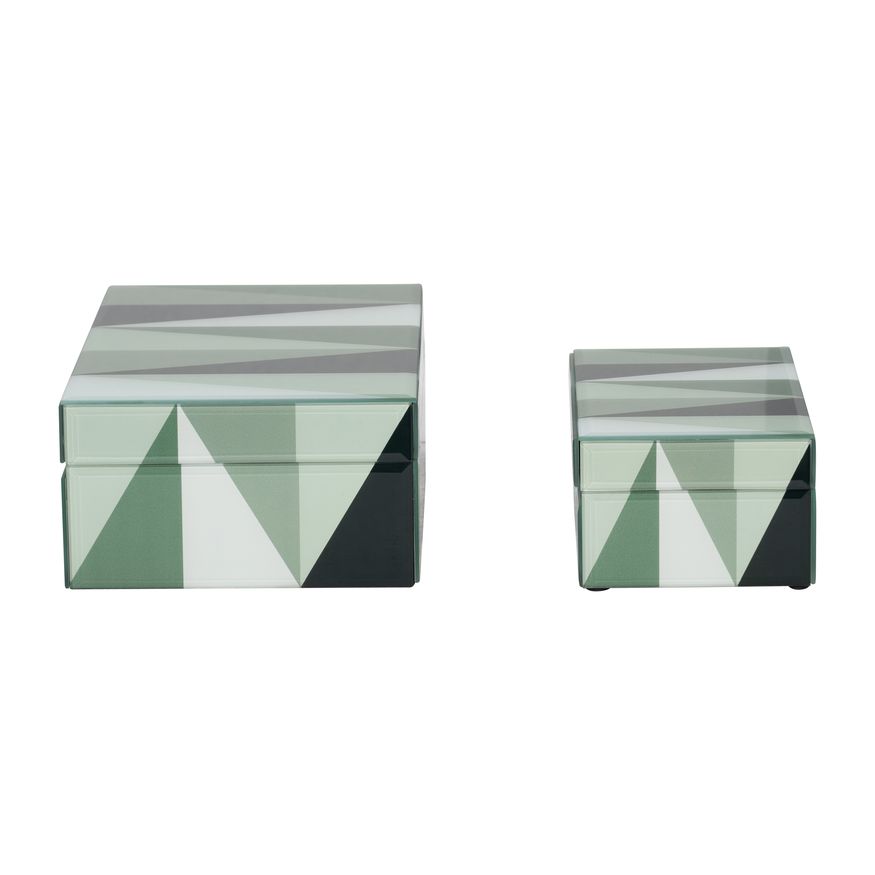 Sagebrook - 8"/11" Glass Triangles Boxes (Set Of 2) in Green/White