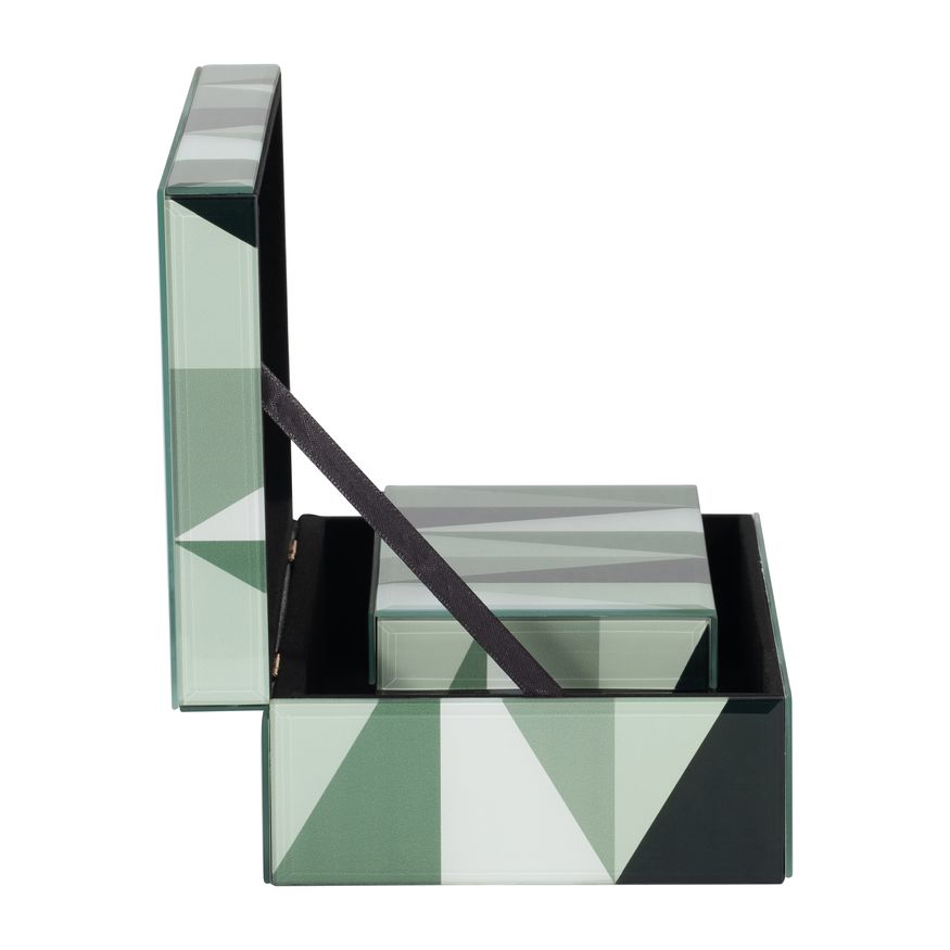 Sagebrook - 8"/11" Glass Triangles Boxes (Set Of 2) in Green/White