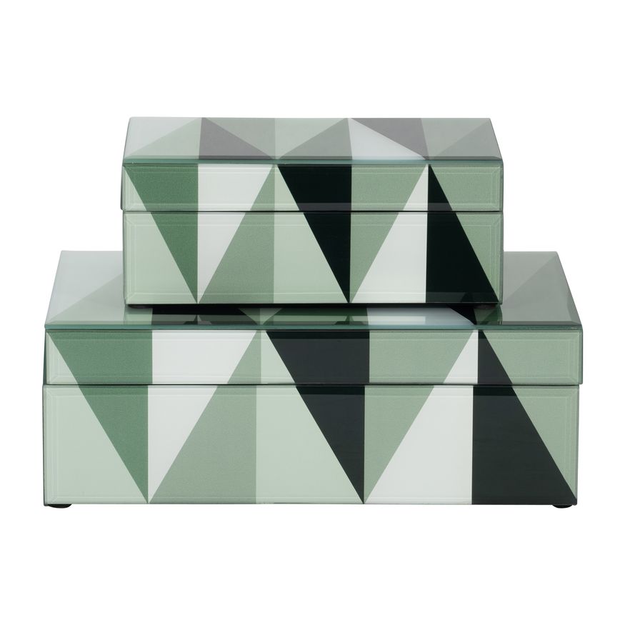 Sagebrook - 8"/11" Glass Triangles Boxes (Set Of 2) in Green/White