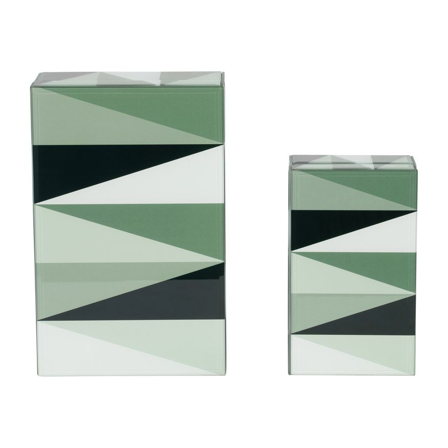 Sagebrook - 8"/11" Glass Triangles Boxes (Set Of 2) in Green/White