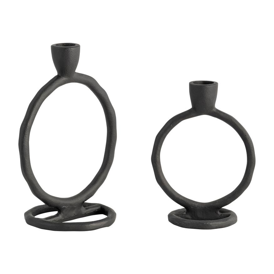 Sagebrook 6" Metal Round Ring Taper Candle Holder - Black