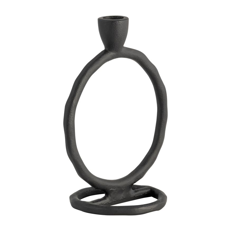 Sagebrook 8" Metal Round Ring Taper Candle Holder - Black