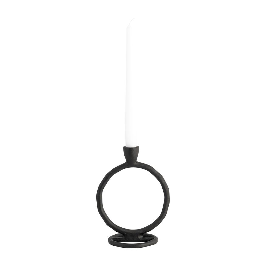 Sagebrook 8" Metal Round Ring Taper Candle Holder - Black