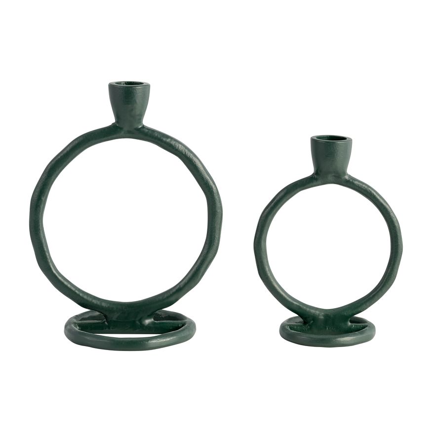 Sagebrook 6" Metal Round Ring Taper Candle Holder - Dark Green