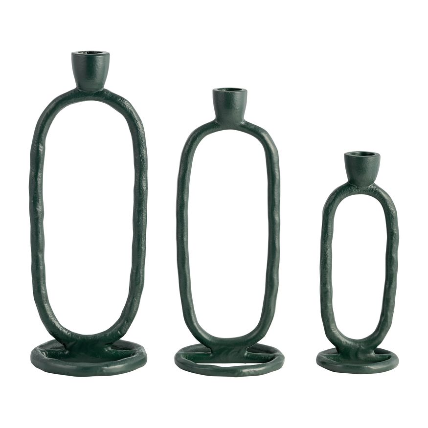 Sagebrook 8" Metal Open Oval Taper Candle Holder - Dark Green