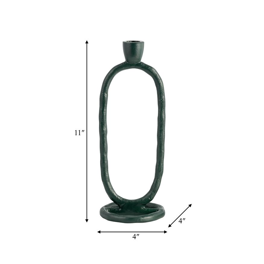 Sagebrook 11" Metal Open Oval Taper Candle Holder - Dark Green