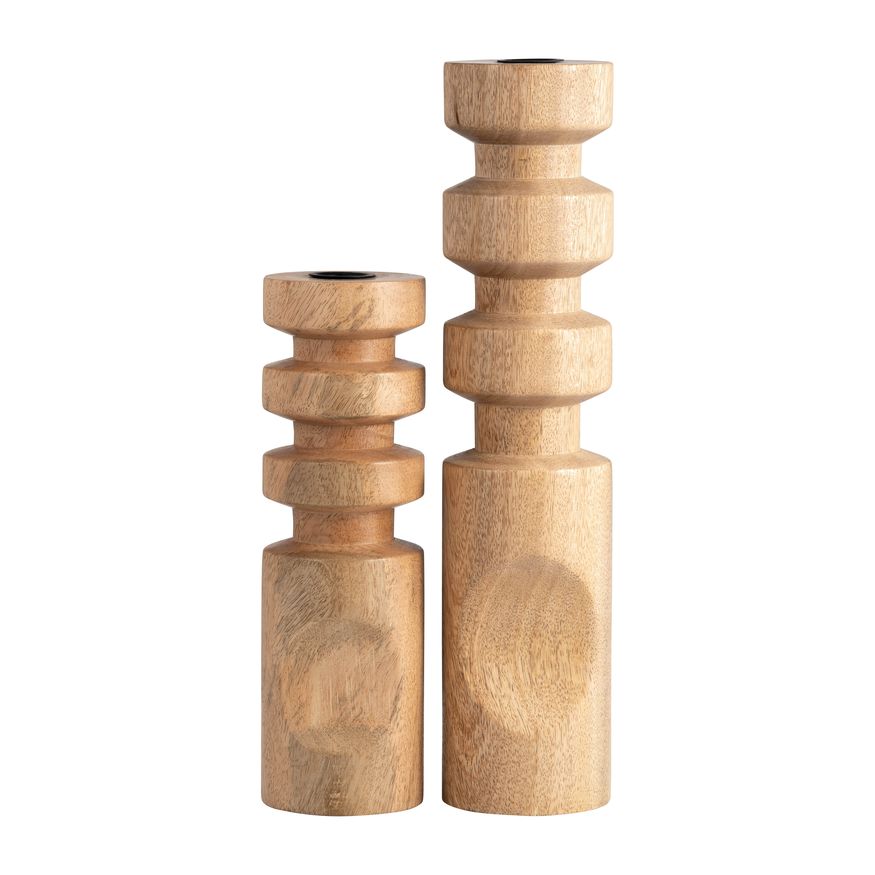 Sagebrook 10" Wood Stacked Taper Candle Holder - Natural