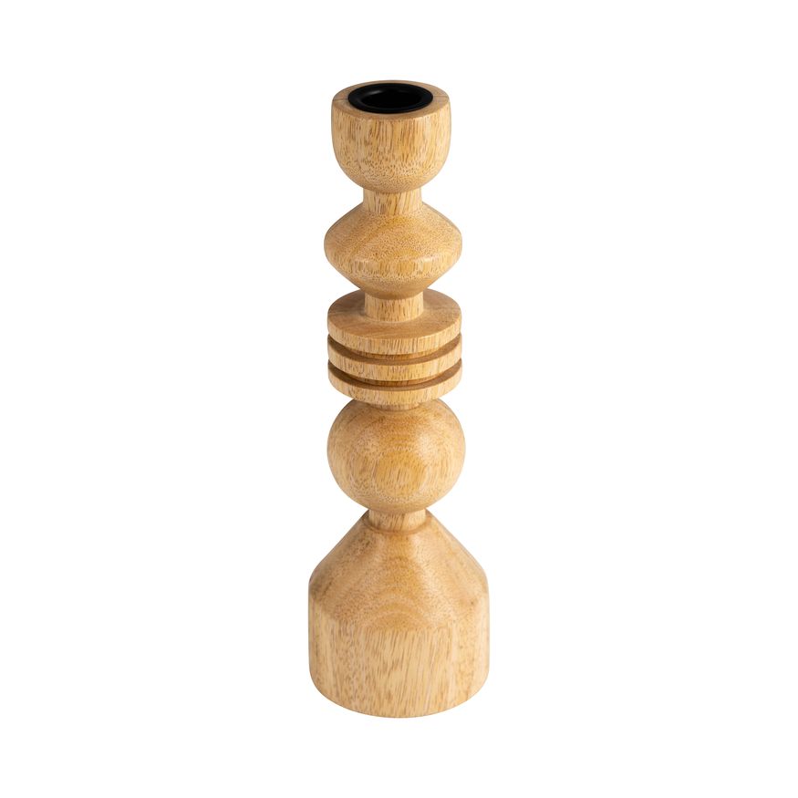 Sagebrook 10" Wood Stacking Shapes Taper Candle Holder - Natural