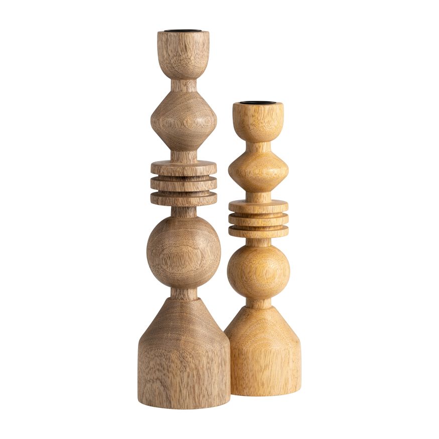 Sagebrook 10" Wood Stacking Shapes Taper Candle Holder - Natural