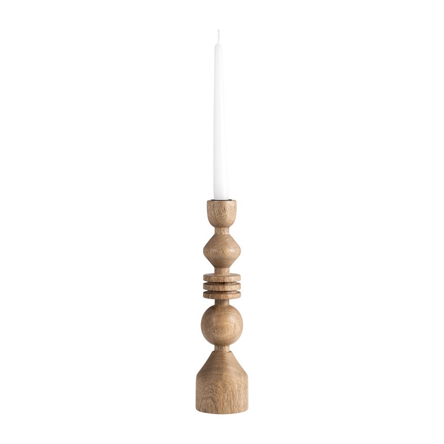 Sagebrook 12" Wood Stacking Shapes Taper Candle Holder - Natural