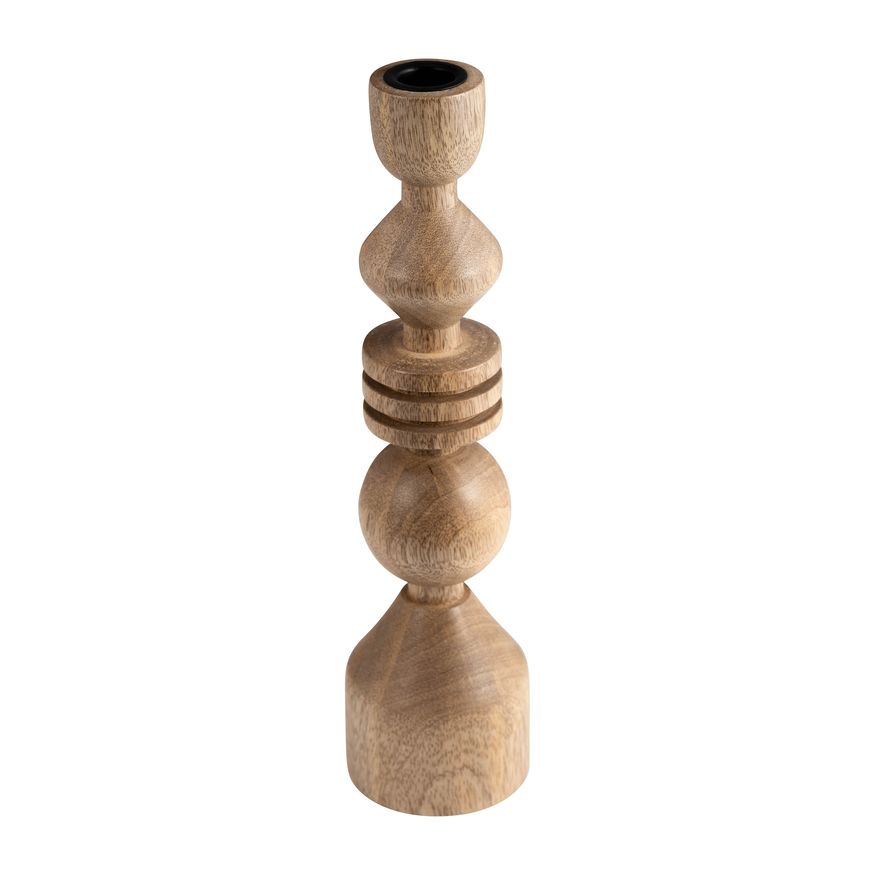 Sagebrook 12" Wood Stacking Shapes Taper Candle Holder - Natural